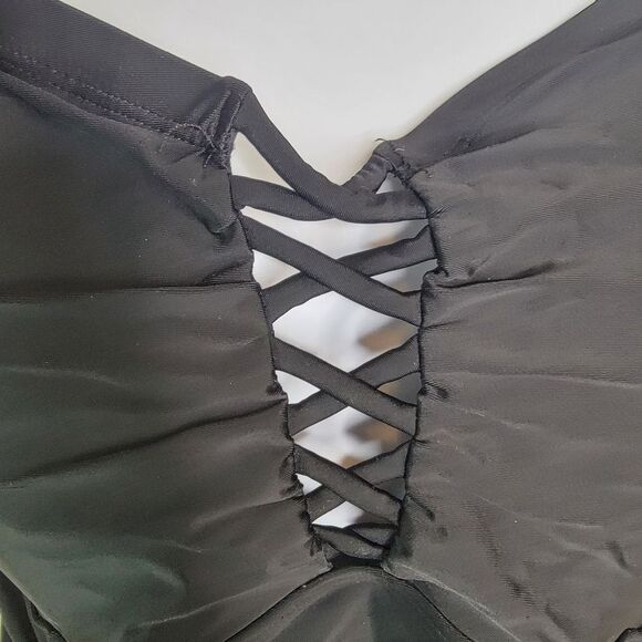 Torrid Slim Fix Wireless Lattice Front One Piece Swimsuit Black 3 3x - Picture 5 of 10